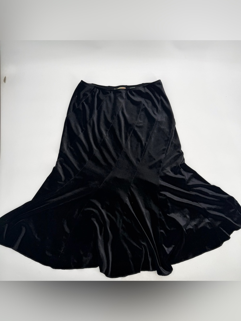Stamp 10 Skirt Women’s S Black Velvet Velour Midi Flared Y2K Style Pull On READ